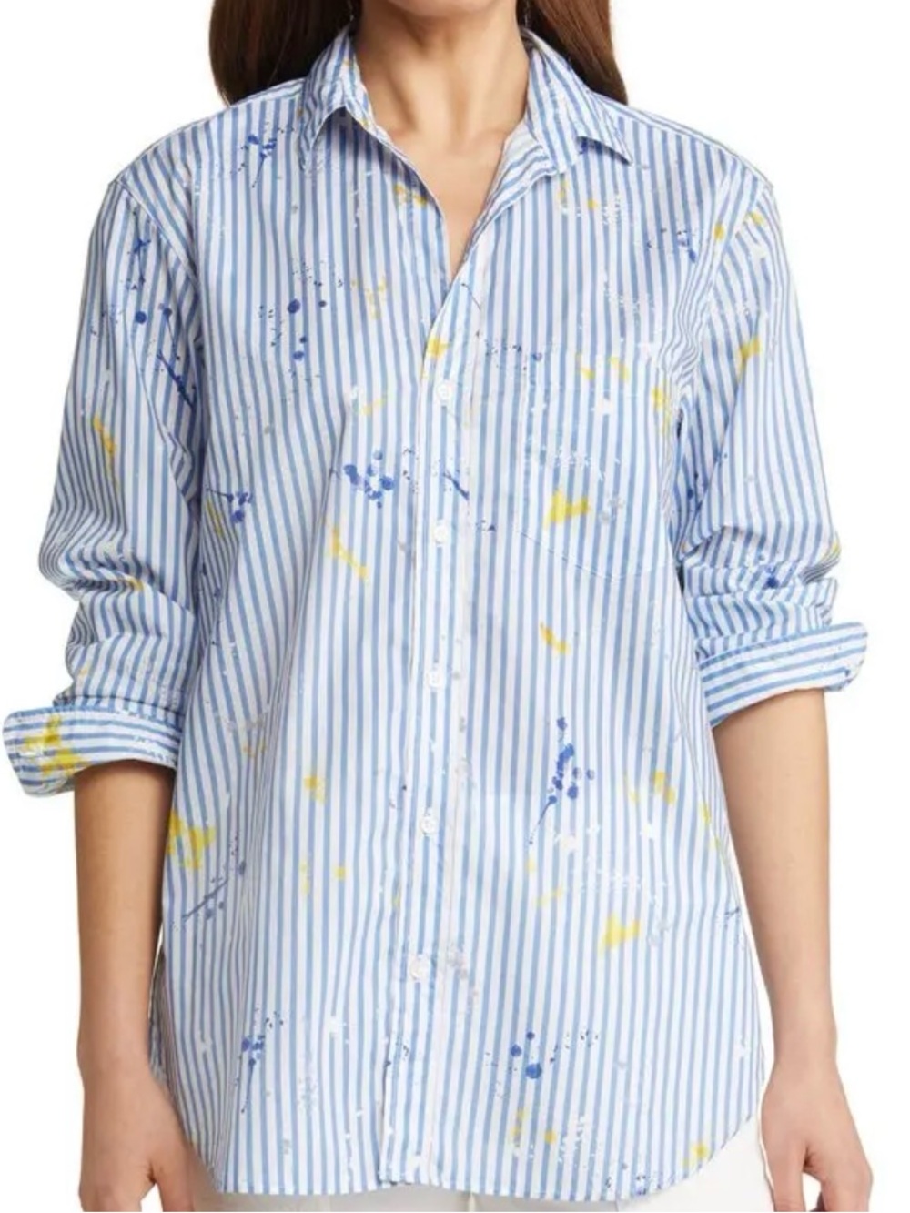 FRANK & EILEEN PAINT SPLATTER JOEDY STRIPED BUTTON DOWN